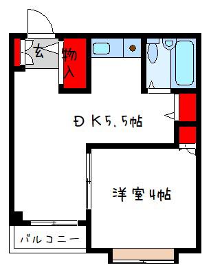 ライラックレインボー北木の本(1DK/4階)の間取り写真