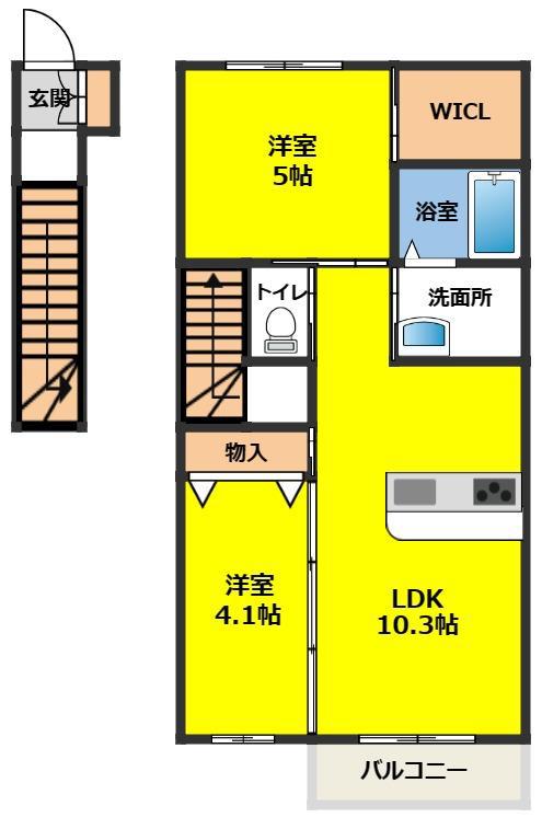 シャルモント(2LDK/2階)の間取り写真