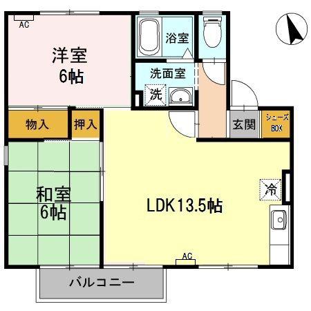 パークハウス鷹丘 C(2LDK/2階)の間取り写真