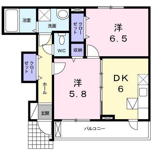 ＪＲ呉線 矢野駅 バス乗車時間：20分 最寄りバス停で下車 徒歩8分 2階建 築17年(2DK/1階)の間取り写真