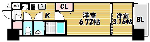 AELL OSAKA イースト(2K/2階)の間取り写真