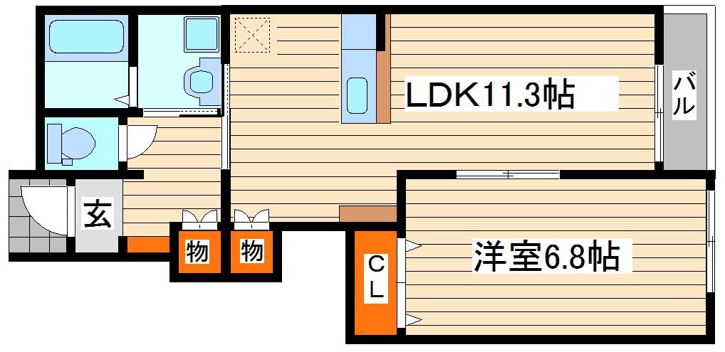 ルミエールB棟(1LDK/1階)の間取り写真