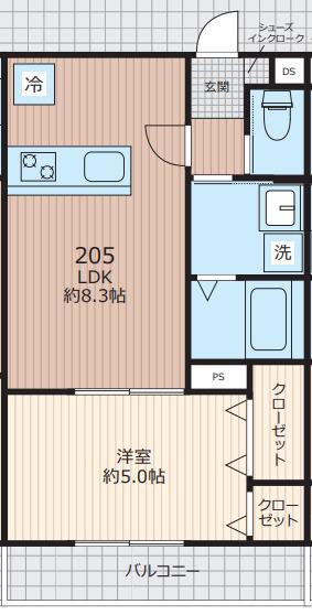 エベラ大倉山(1LDK/2階)の間取り写真
