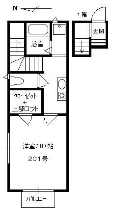 モデルノ二子(1K/2階)の間取り写真