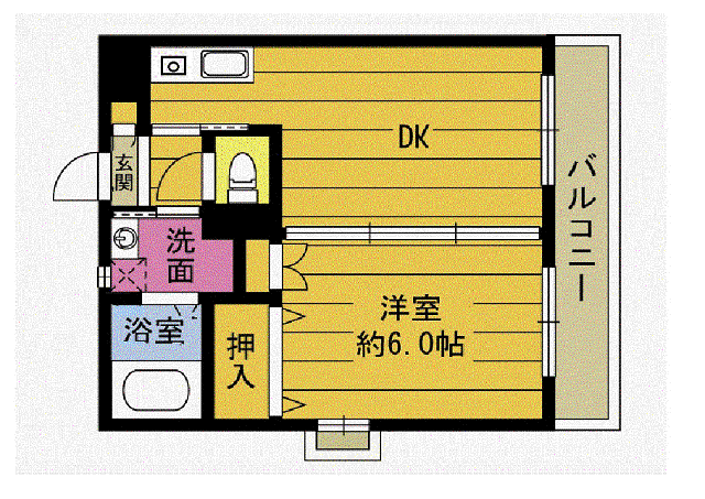 ＪＲ日豊本線 東別府駅 徒歩1分 8階建 築25年(1DK/2階)の間取り写真