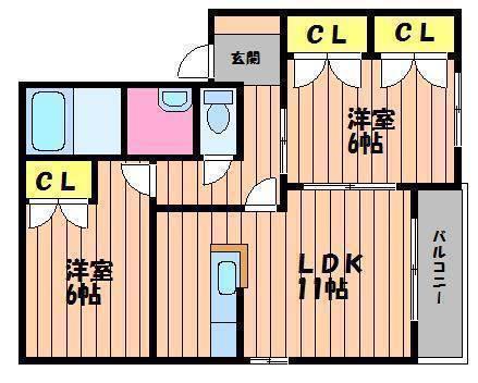 星の郷コーポ E(2LDK/2階)の間取り写真