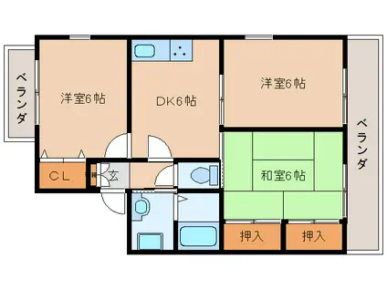 バ-ベナ光台B棟(3DK/2階)の間取り写真