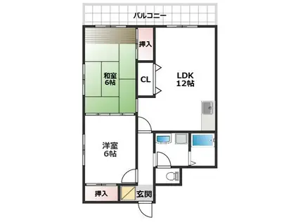 瑞穂山大ハイツ(2LDK/3階)の間取り写真