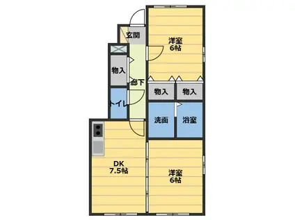 エステート陽だまり(2DK/1階)の間取り写真