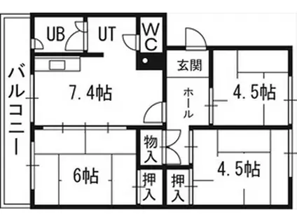 札幌西月寒団地3号棟(3DK/2階)の間取り写真