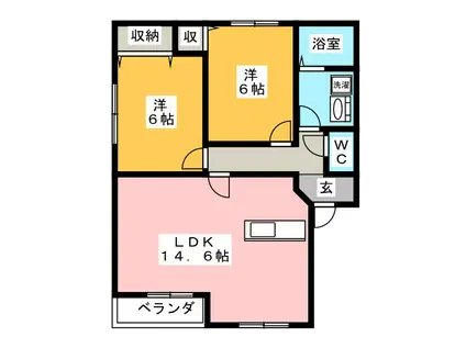 マスキャン尾花 B棟(2LDK/2階)の間取り写真