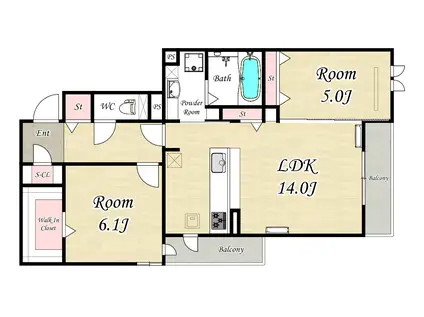 サウス GLACIER(2LDK/2階)の間取り写真