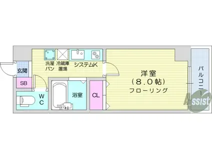 アモール(1K/2階)の間取り写真