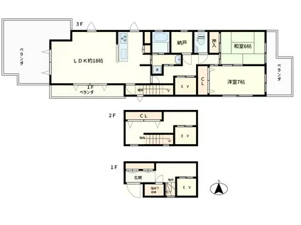 ラ・パール歌仙堂(2SLDK/3階)の間取り写真