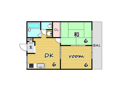 ハイツ原田B棟(2DK/2階)の間取り写真