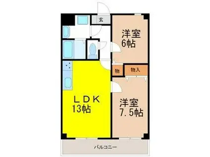 エクセル小呂(2LDK/6階)の間取り写真