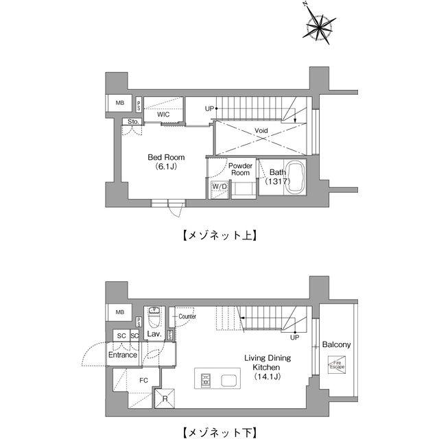 バウスフラッツ蔵前(1LDK/13階)の間取り写真