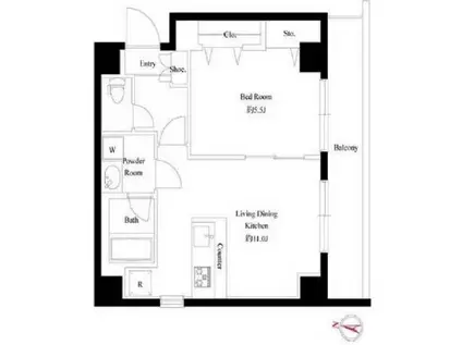 LIVE CASA 両国北斎通(1LDK/2階)の間取り写真