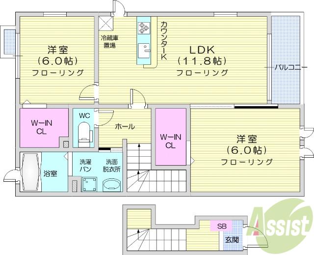 ホ-プヒルズ6番館(2LDK/2階)の間取り写真