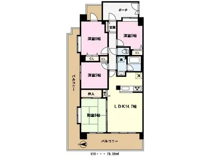 コスモ川口アクアフロント(4LDK/5階)の間取り写真