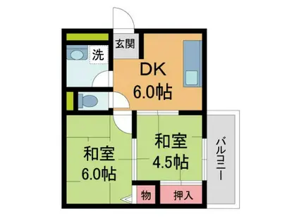 ヴィラ甲風園(2DK/4階)の間取り写真