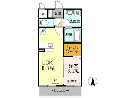 ラ・フィーエ上曽根(1LDK/3階)の間取り写真