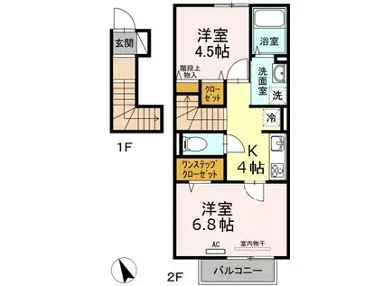 エウロス平尾(2K/2階)の間取り写真