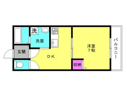 マンション東二見(1DK/1階)の間取り写真