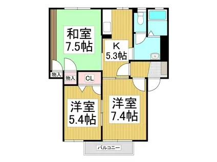 ディアス内川 A(3K/1階)の間取り写真