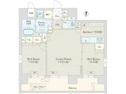 グランレスト渋谷大山町(2LDK/7階)の間取り写真