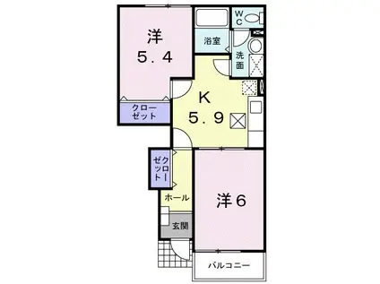 オアゾ芦水館A(2K/1階)の間取り写真