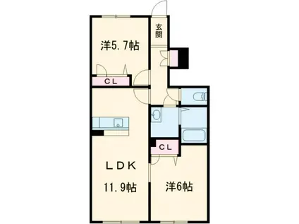 レフィシア A棟(2LDK/2階)の間取り写真