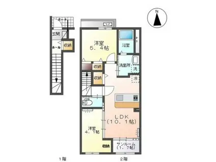 クレスト蓮(2LDK/2階)の間取り写真