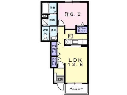 グランツ・姫A(1LDK/1階)の間取り写真