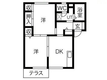アーバンハイツ御幸山B棟(2DK/1階)の間取り写真