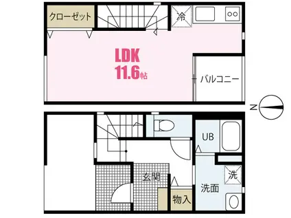 ラヴィーヌ三入B棟(ワンルーム/1階)の間取り写真
