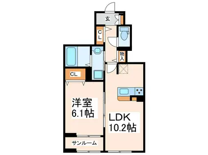 ルミノーソ(1LDK/1階)の間取り写真