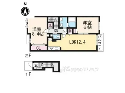 ウエストパディ-(2LDK/2階)の間取り写真