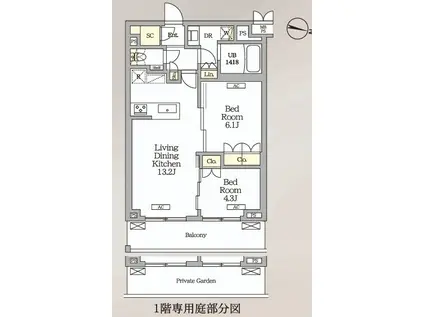 ミレーネ滝野川(2LDK/4階)の間取り写真