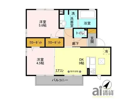 ブラウフォーゲル B(2LDK/2階)の間取り写真