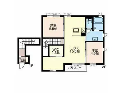 ディアスドミールD(2LDK/2階)の間取り写真