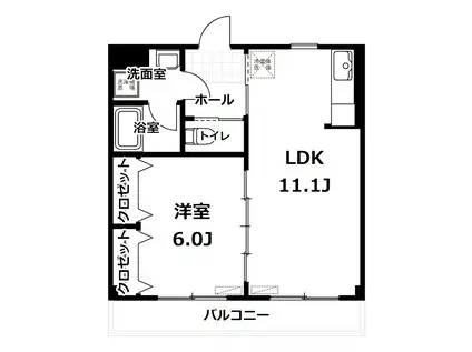 ゴールド・ヴィレッジェ(1LDK/2階)の間取り写真