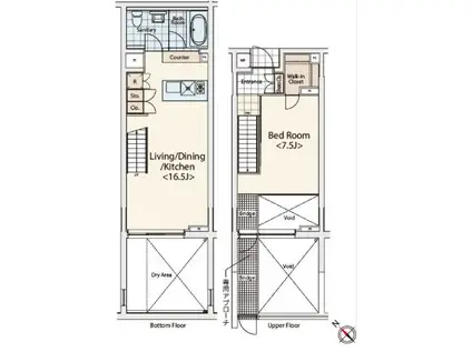 カスタリア初台II(1LDK/B1階)の間取り写真