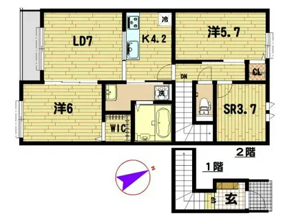 アムール久喜A棟(2SLDK/2階)の間取り写真