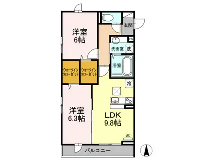 ゼファーコートII(2LDK/1階)の間取り写真