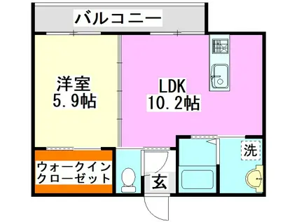 三洋タウン飯塚(1LDK/2階)の間取り写真