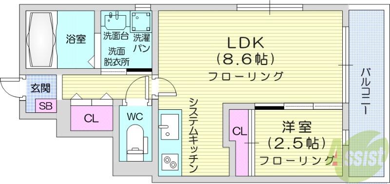 グランディール国見(1LDK/1階)の間取り写真