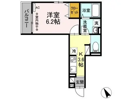 エムズ バーレイ湘南平塚(1K/2階)の間取り写真