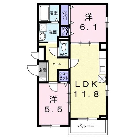ウエストレイク(2LDK/2階)の間取り写真