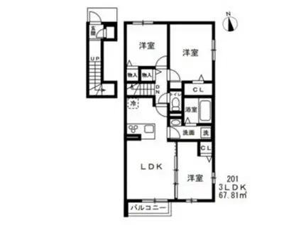 西東京市中町TA0914 長屋(3LDK/2階)の間取り写真